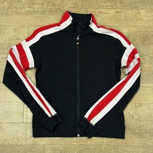 RARE VTG Lululemon Cover Your Tracks Jacket Black w/ Red & White Stripes Size S